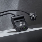 Разклонител HOCO AC33 – 1 контакт, 2×USB-C, 1×USB-A, PD 30W, 2500W, кабел 1.5 м