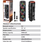 Караоке Bluetooth тонколона Sing-E ZQS10302 – 3 x 10\", 75W, RGB LED, безжичен микрофон, USB/TF/FM