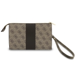 9594 GUESS PHONE POUCH 4G PU W/ROUND 4G & CLASSIC LOGOS STRIPE BROWN