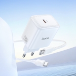 HOCO 220V N83 GaN PD60W зарядно+каб. Type-C към Type-C - Бял